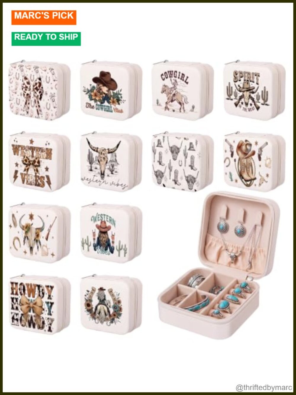 12 Pack Western Jewelry Box Travel Case with Mirror Leather Cowgirl Gift
